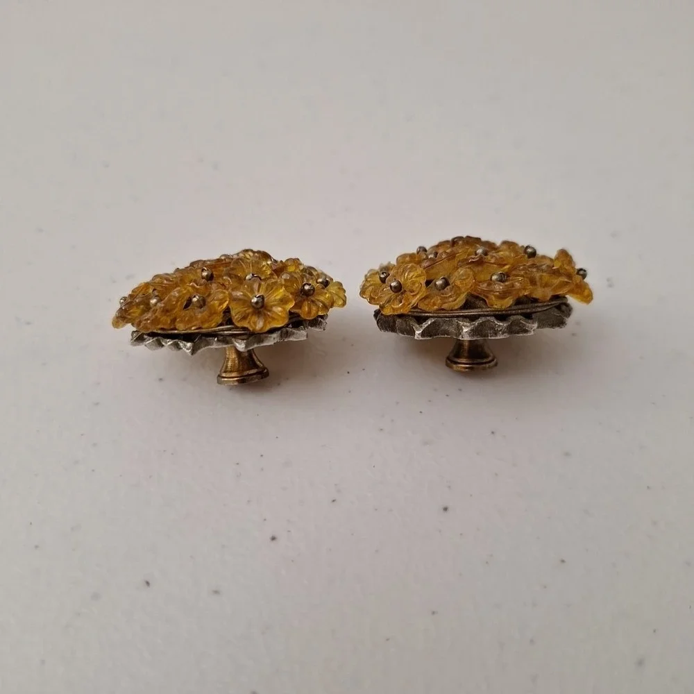 Vintage Antique MCM Ornate Flower Drawer Pulls Knob Door Handles, Set of 2